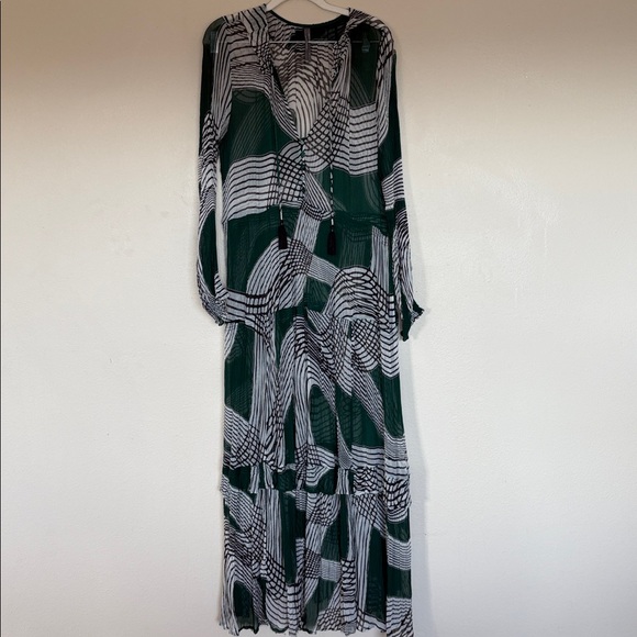 By Anthropologie Marais Green & Black Printed Chiffon Maxi Dress Size XL - Picture 4 of 13